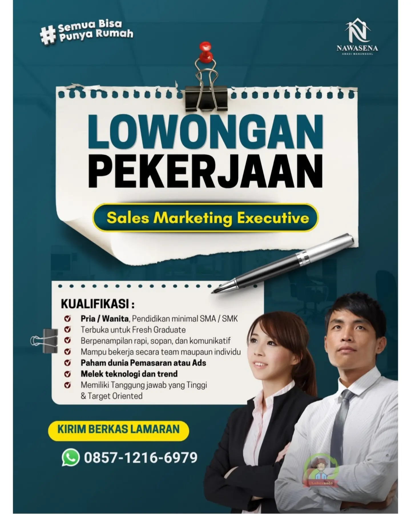 Poster Lowongan Kerja Sales Marketing Executive - PT. Nawasena Abadi Manunggal