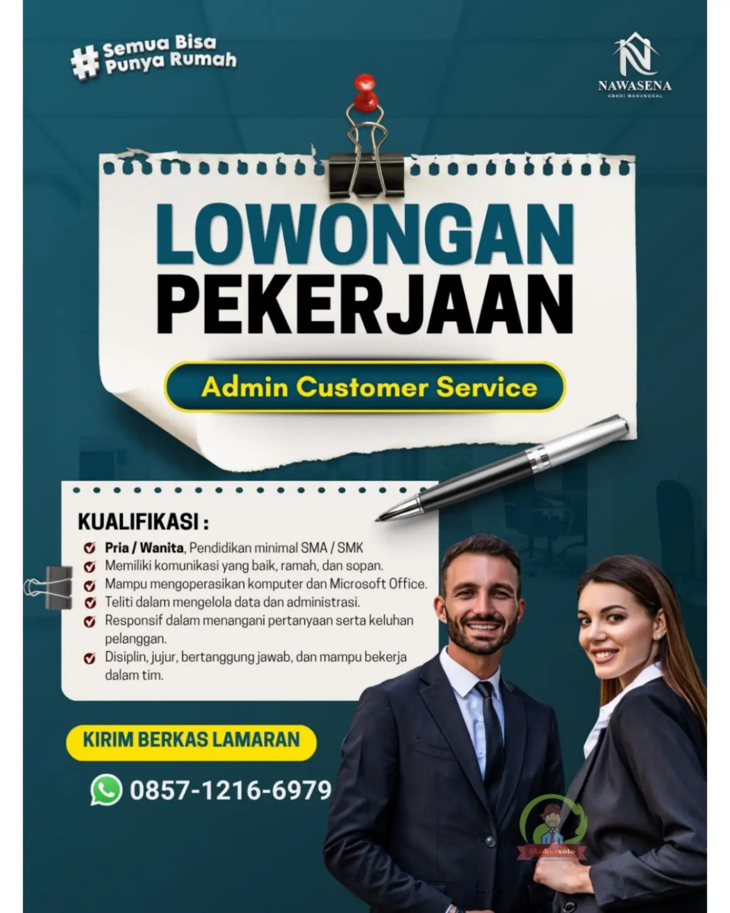 Poster Lowongan Kerja Admin Customer Service - PT. Nawasena Abadi Manunggal