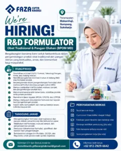 Lowongan Kerja R&D Formulator di PT Faza Cipta Kreasi (Makamhaji, Gumpang, Sukoharjo)
