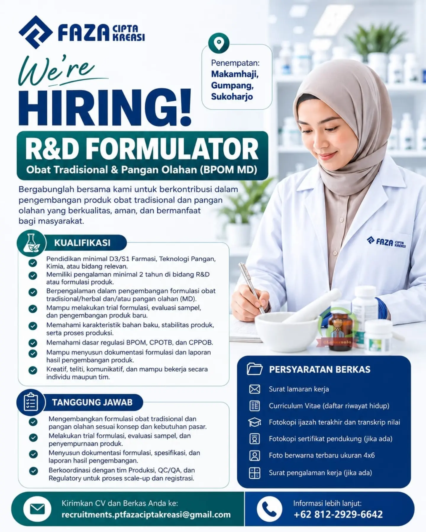 Poster Lowongan Kerja R&D Formulator - PT Faza Cipta Kreasi