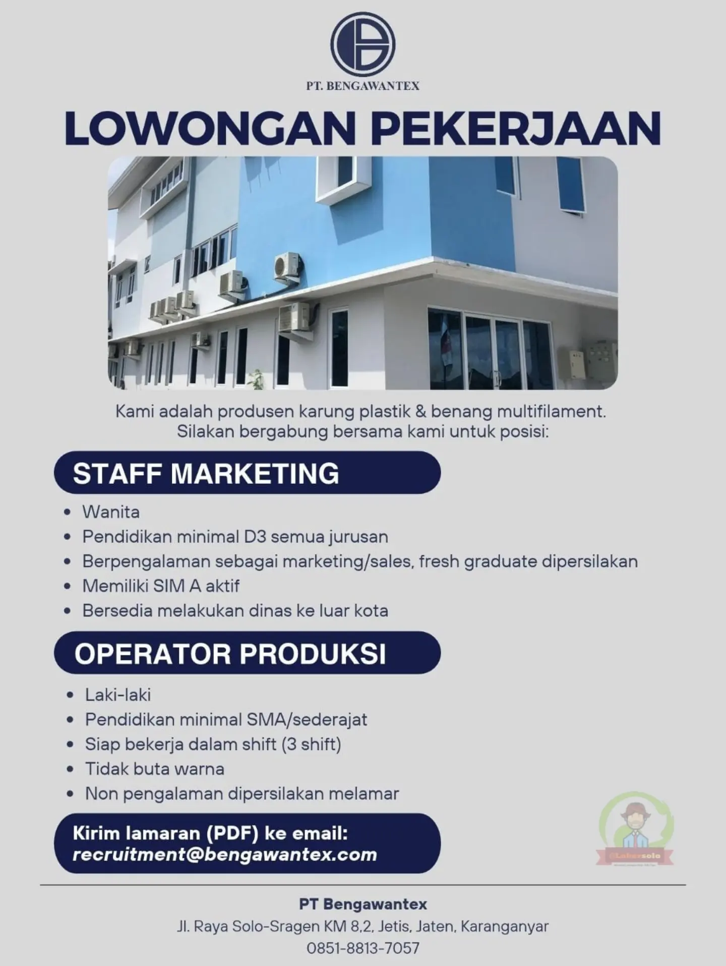 Poster Lowongan Kerja PT Bengawantex