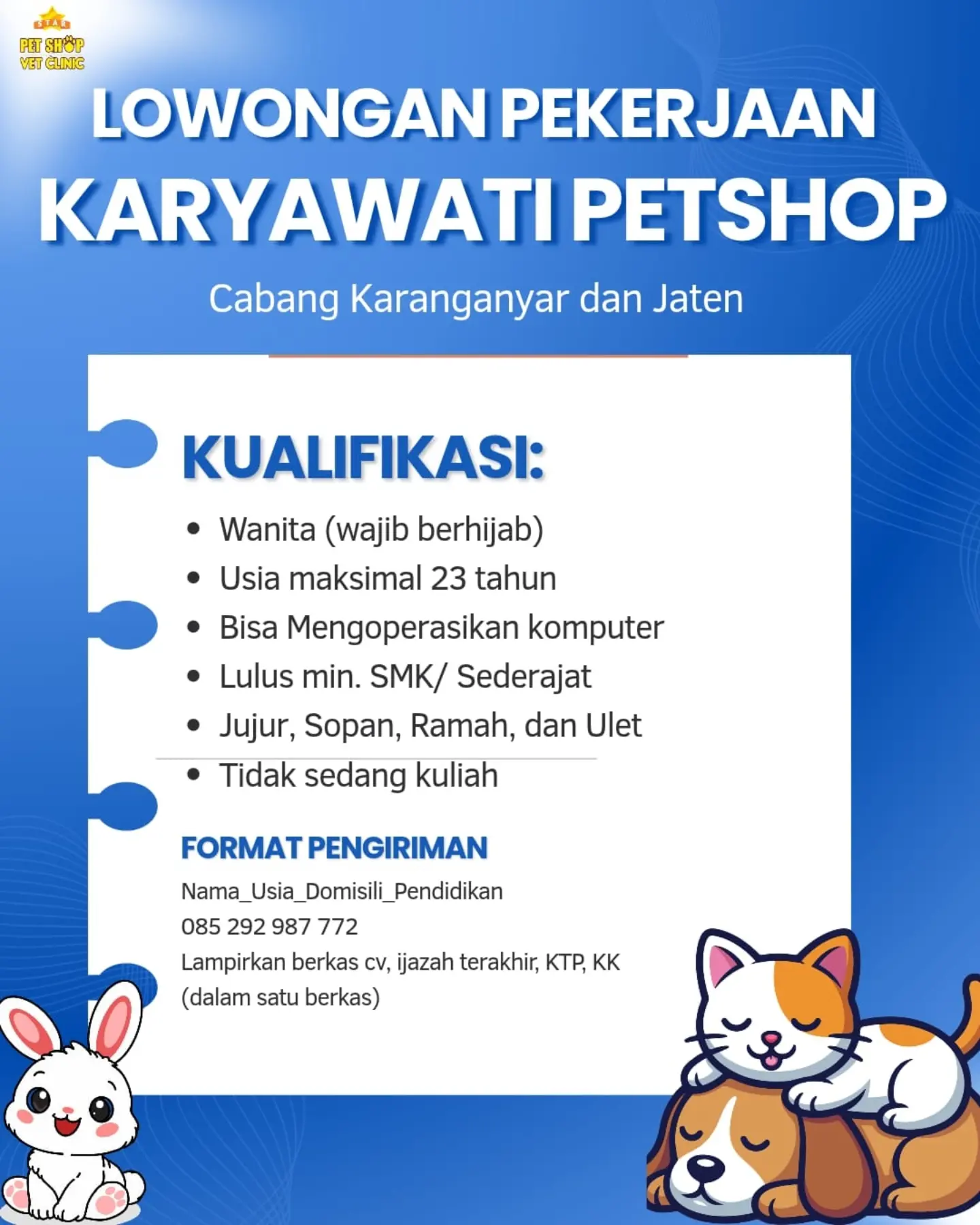 Poster Lowongan Kerja Karyawati Petshop - STAR Pet Shop & Vet Clinic