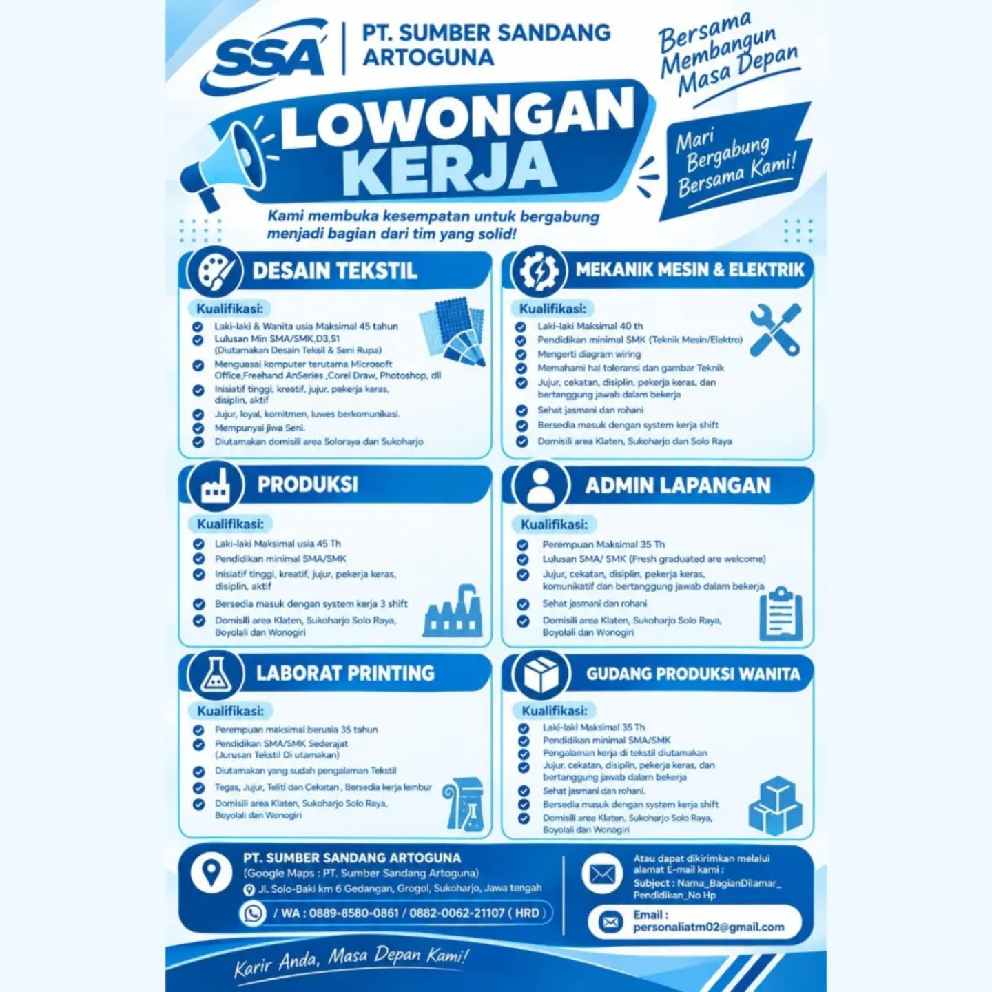 Poster Lowongan Kerja PT. Sumber Sandang Artoguna