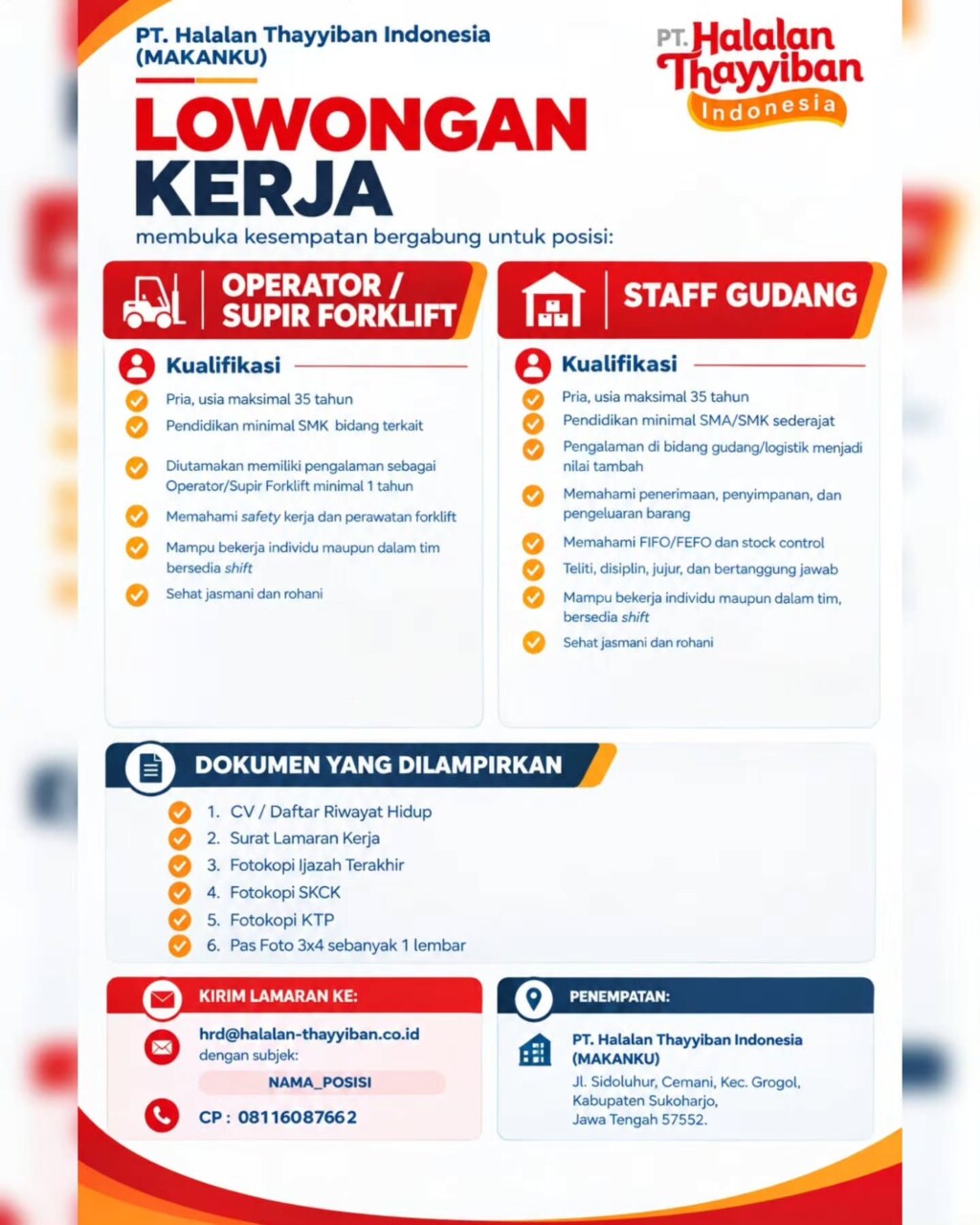 Poster Lowongan Kerja PT. Halalan Thayyiban Indonesia (MAKANANKU) Slide 1