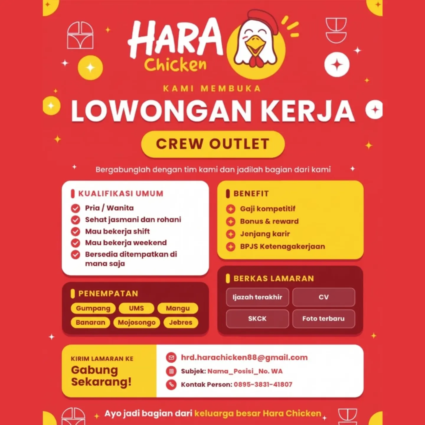 Poster Lowongan Kerja Hara Chicken & PT Harcik Cipta Migunani Slide 1