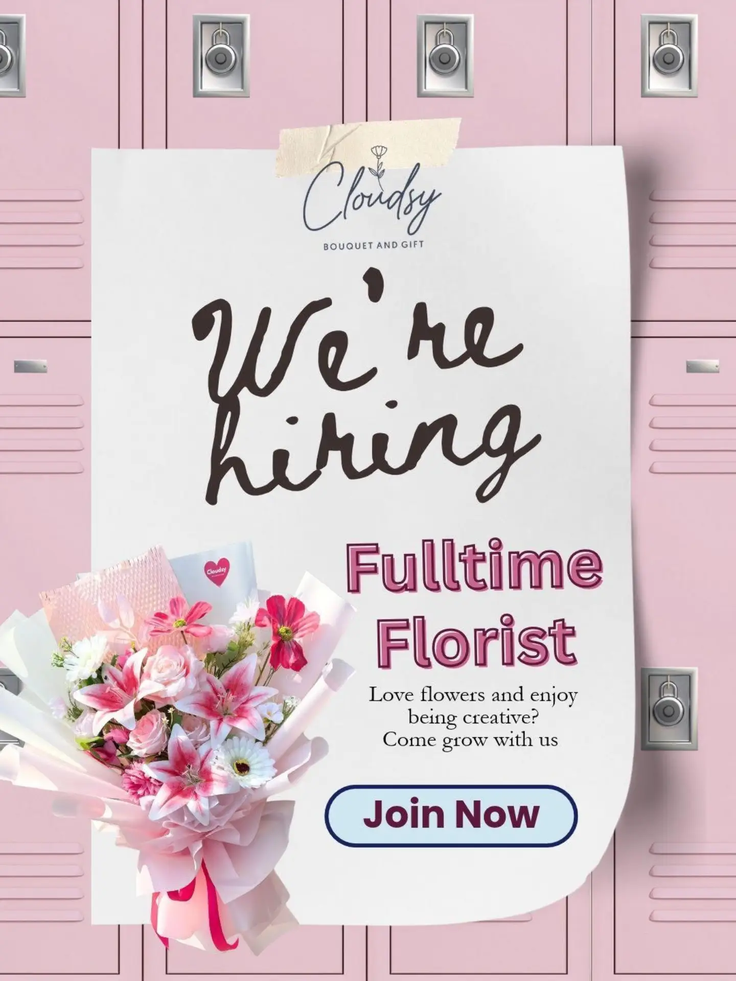 Poster Lowongan Kerja Fulltime Florist - Cloudsy Bouquet and Gift