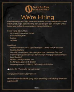 Lowongan Kerja di Narajaya Inti Makmur (4 Posisi (Manager/Supervisor Outlet, Kitchen Staff / Koki, dll)) – Klaten