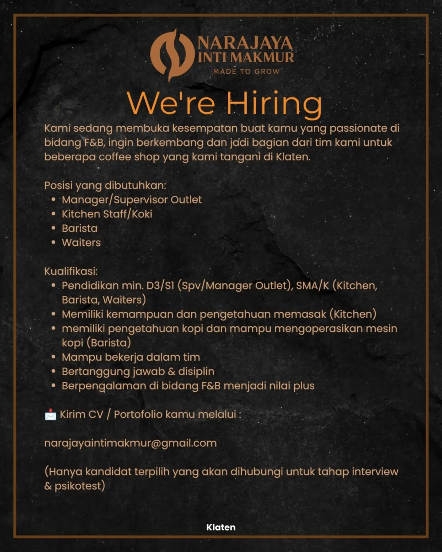 Poster Lowongan Kerja Narajaya Inti Makmur