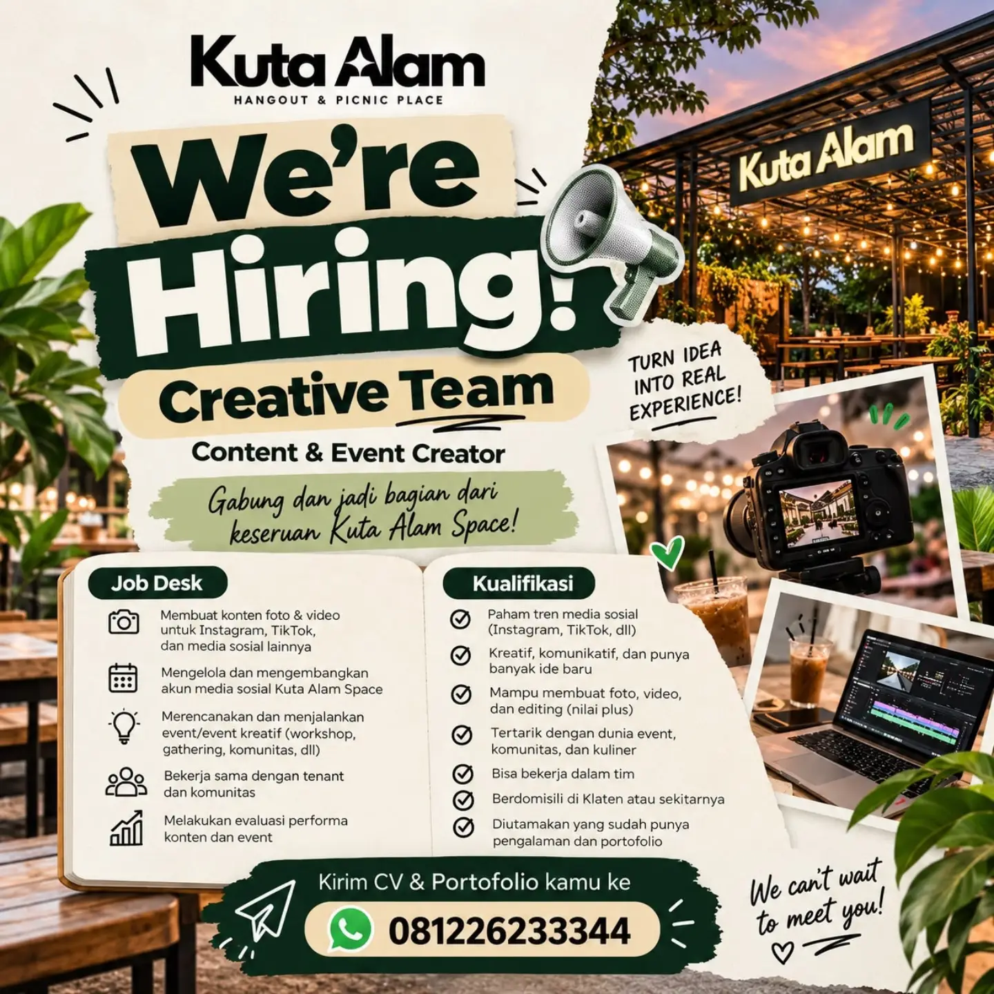 Poster Lowongan Kerja Creative Team (Content & Event Creator) - Kuta Alam Space