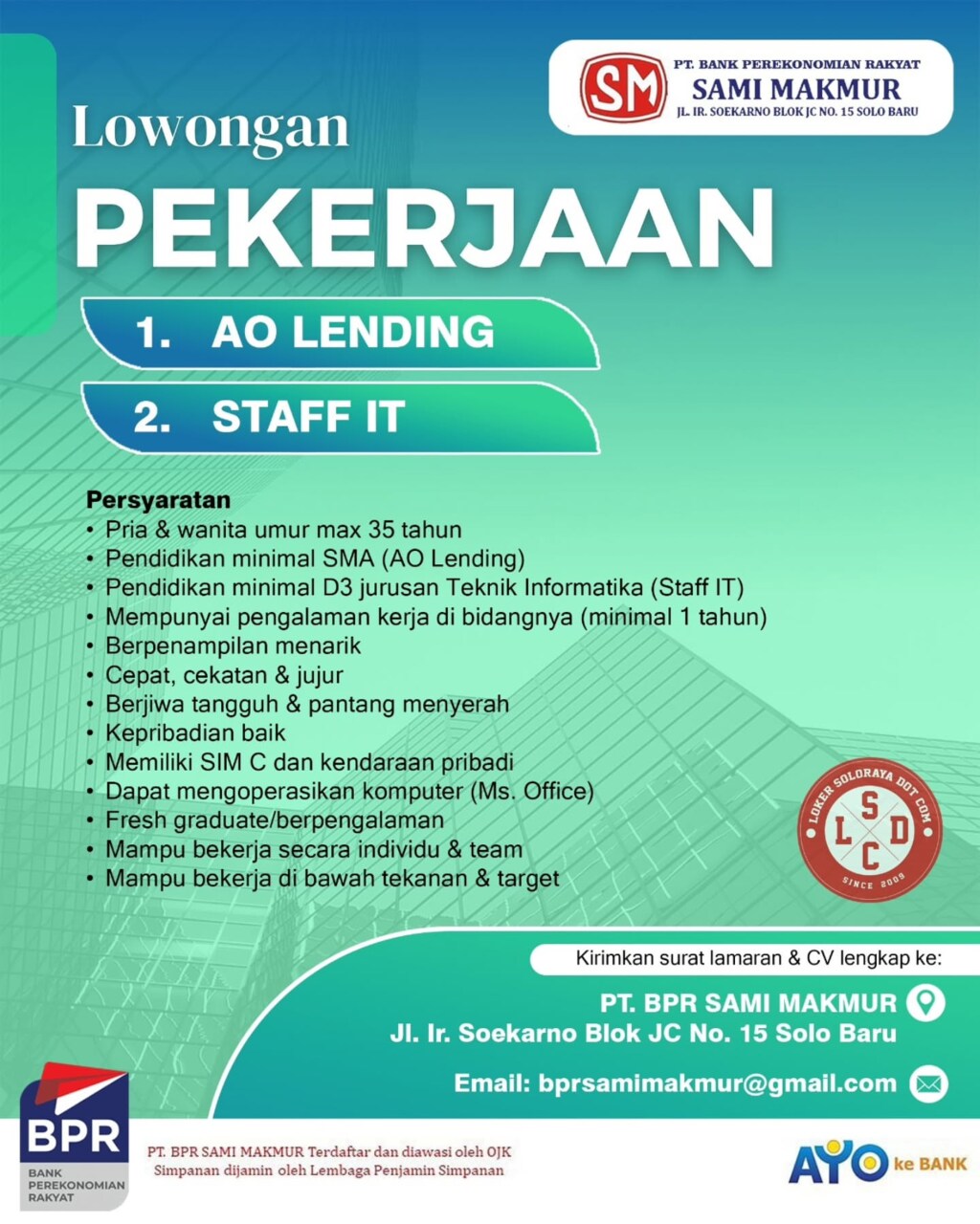 Poster Lowongan Kerja AO LENDING - PT. BPR SAMI MAKMUR