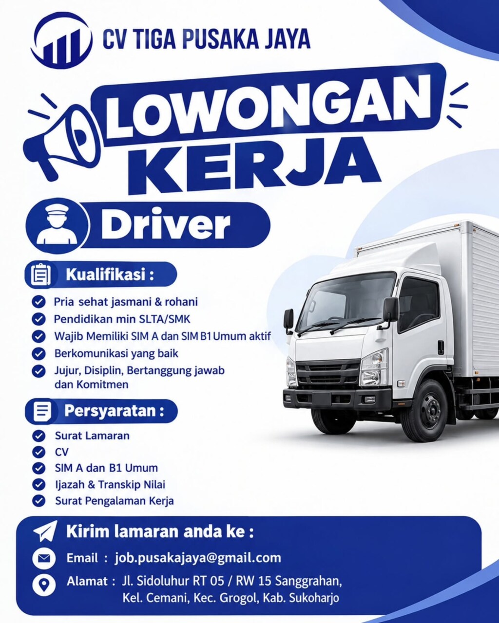 Poster Lowongan Kerja Driver - CV TIGA PUSAKA JAYA