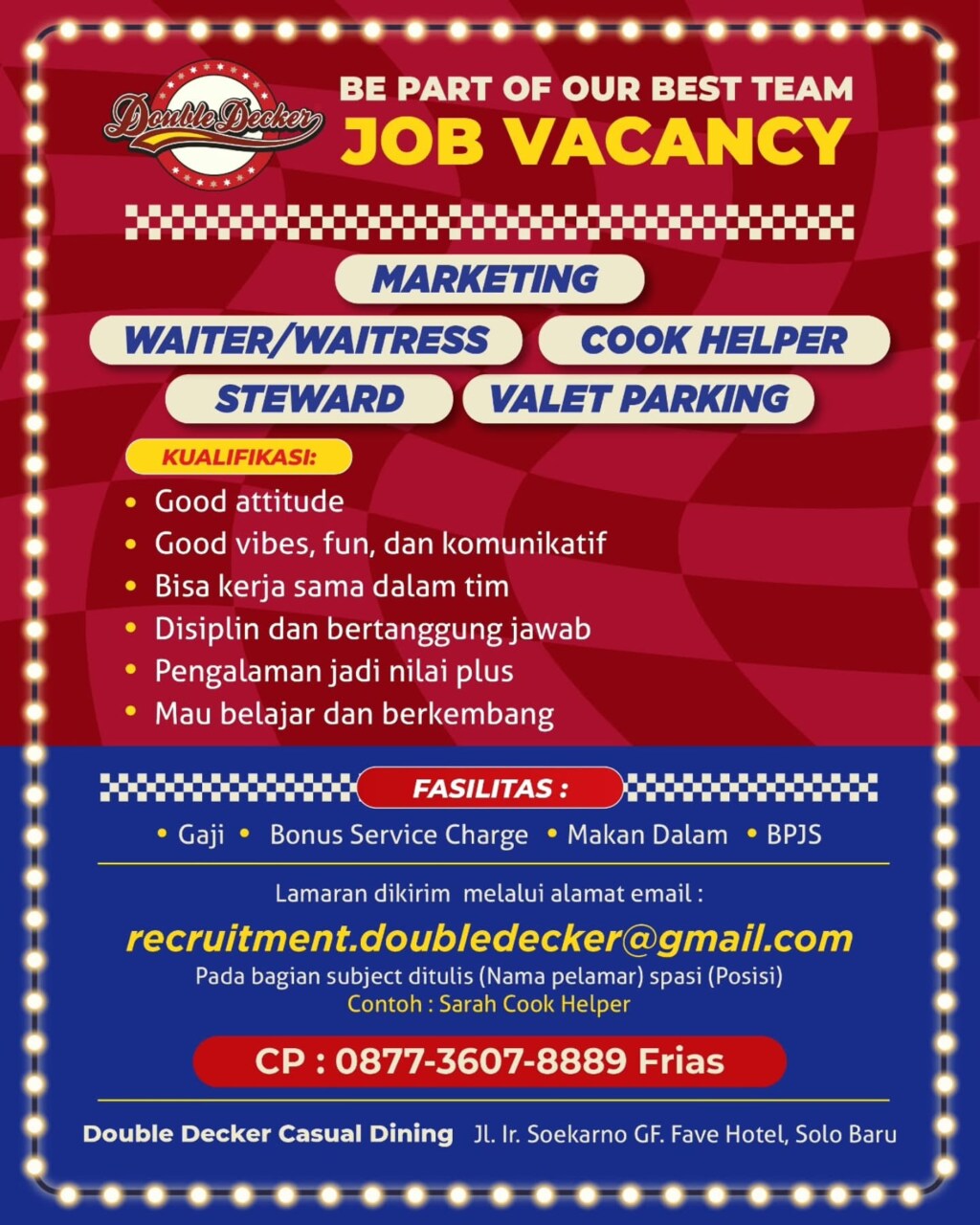 Poster Lowongan Kerja Double Decker Casual Dining