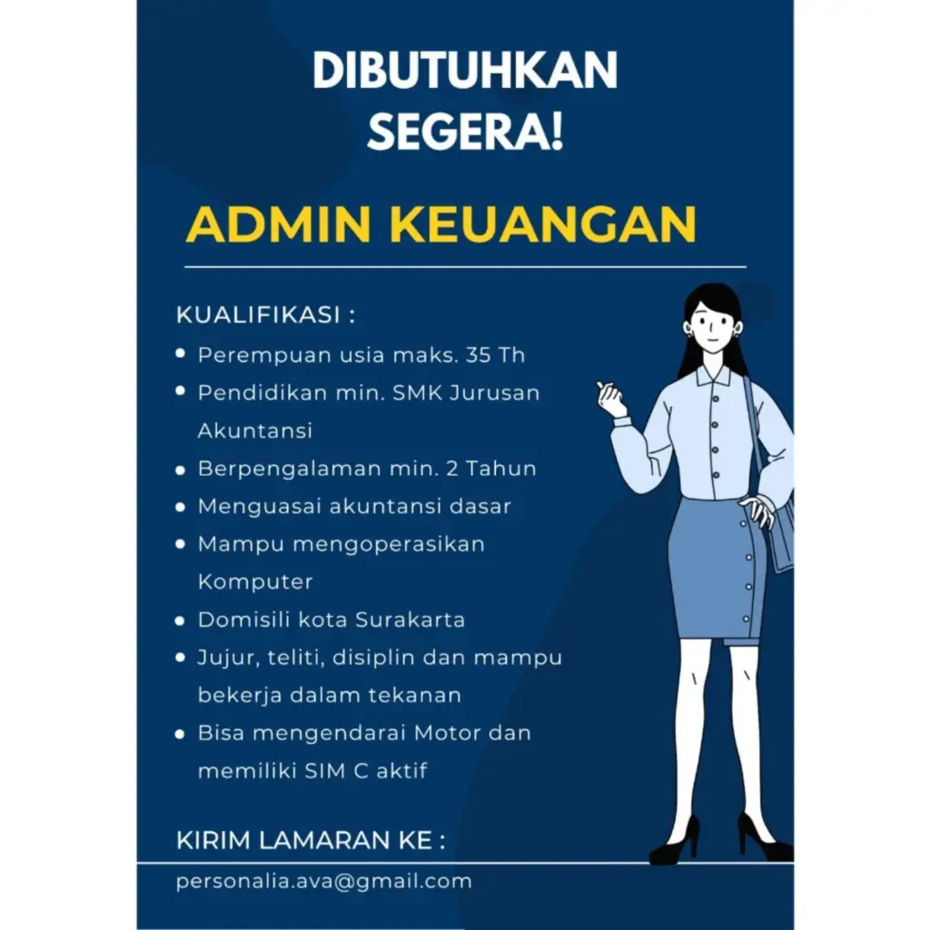 Poster Lowongan Kerja ADMIN KEUANGAN - PT. Anugrah Vindo Abadi