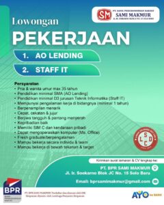 Lowongan Kerja STAFF IT di PT. BPR SAMI MAKMUR (Solo Baru)