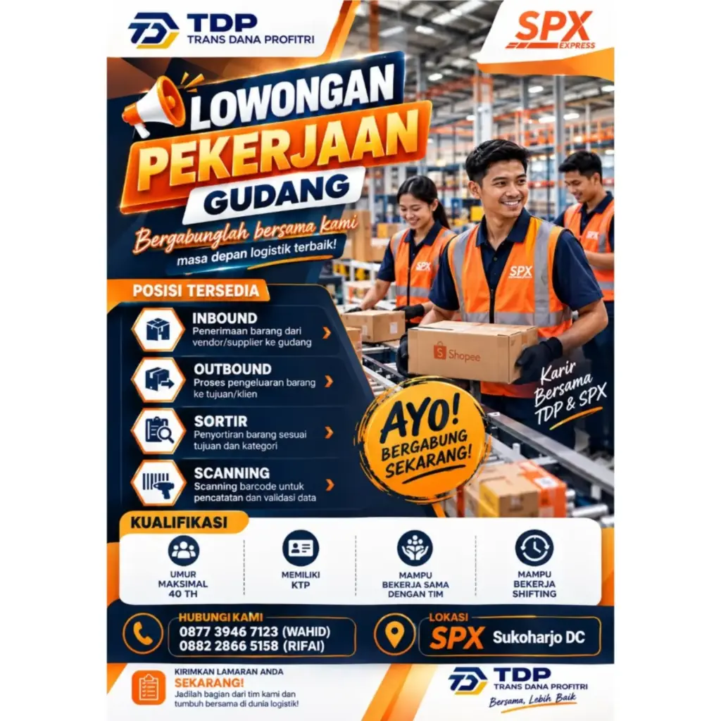 Poster Lowongan Kerja TRANS DANA PROFITRI (TDP) & SPX Express