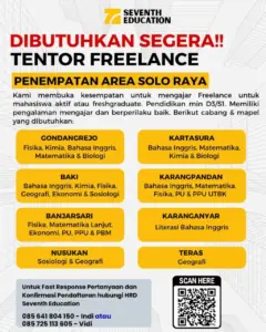Lowongan Kerja di Seventh Education (Tentor Freelance, Tentor Freelance, & Tentor Freelance) – Solo Raya