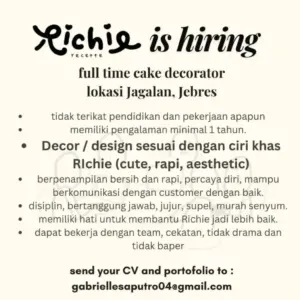 Lowongan Kerja FULLTIME CAKE DECORATOR di Richie Recette (Jagalan, Jebres — Solo)