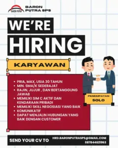 Lowongan Kerja KARYAWAN di BARON PUTRA SPS (Solo)