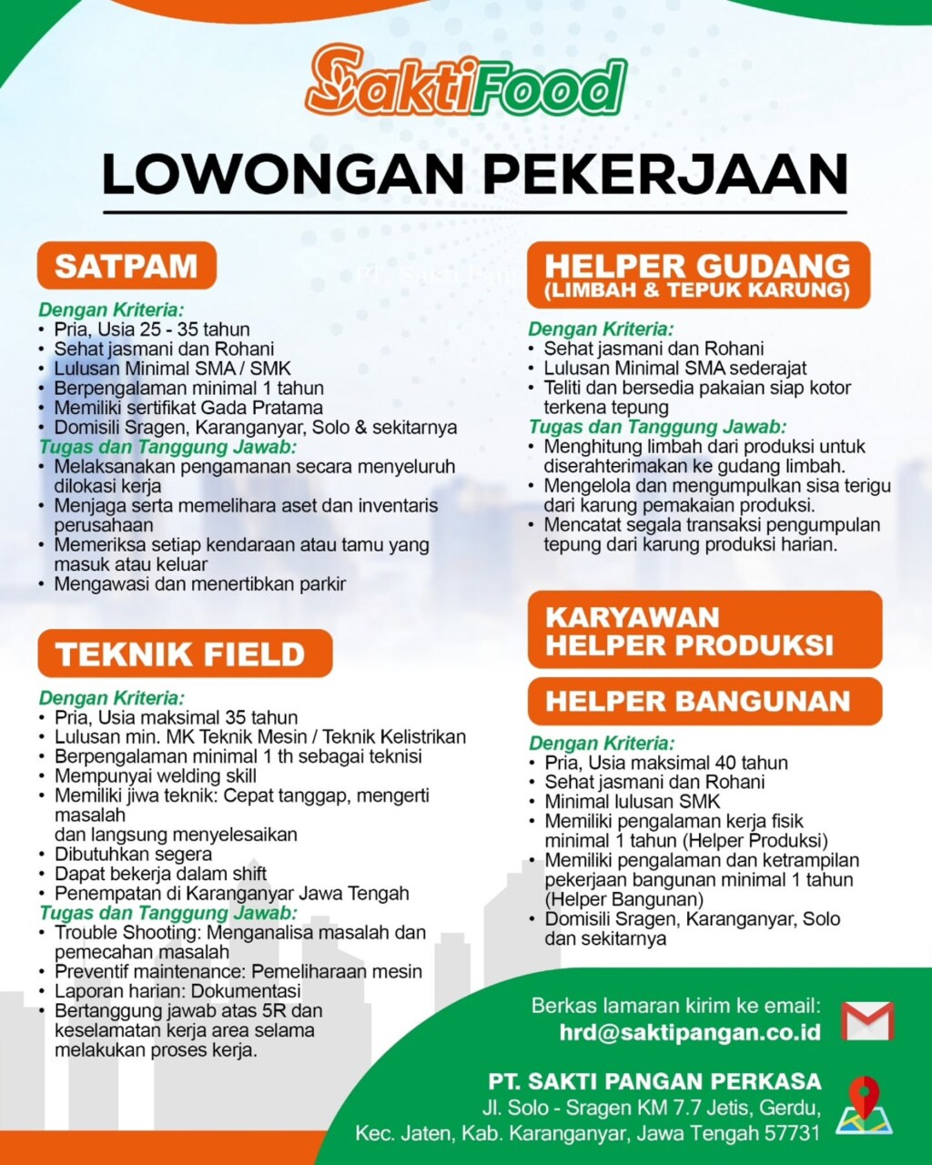Poster Lowongan Kerja PT Sakti Pangan Perkasa