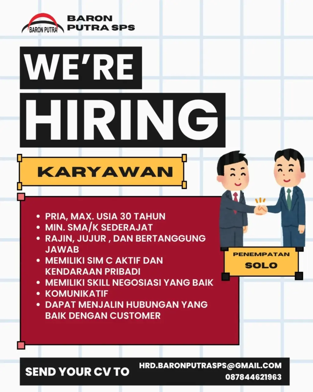 Poster Lowongan Kerja KARYAWAN - BARON PUTRA SPS