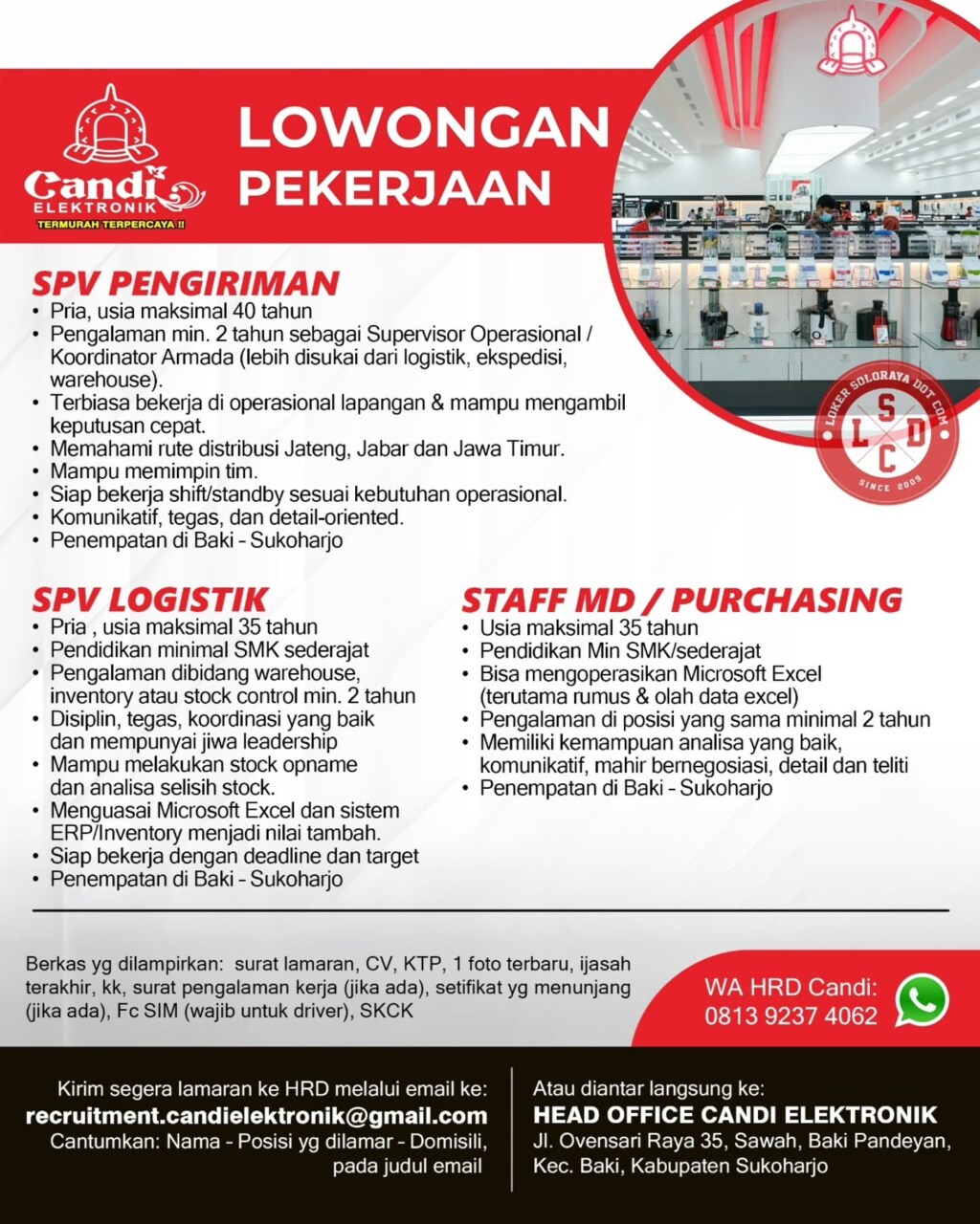 Poster Lowongan Kerja CANDI ELEKTRONIK Slide 1