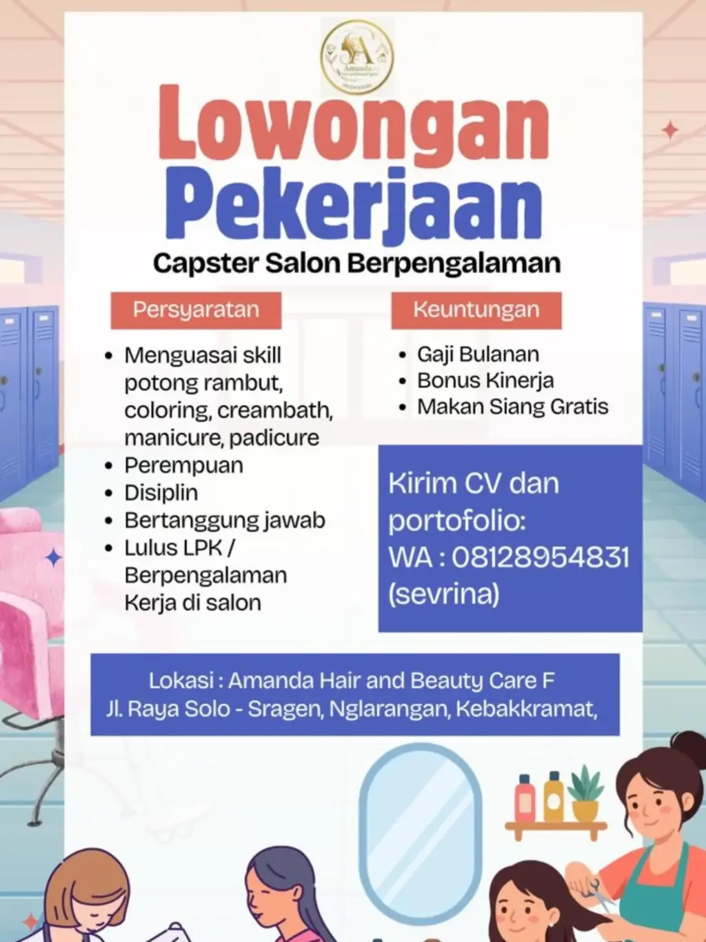 Poster Lowongan Kerja CAPSTER SALON BERPENGALAMAN - Amanda Hair and Beauty Care