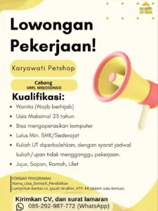 Lowongan Kerja Karyawati Petshop di PET SHOP VET CLINIC (UMS & Mojosongo, Solo)