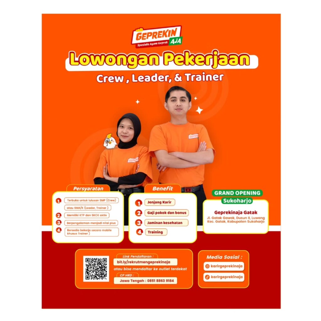 Poster Lowongan Kerja Crew / Crew Outlet - GEPREKIN (PT OLAH KULINER NUSANTARA)