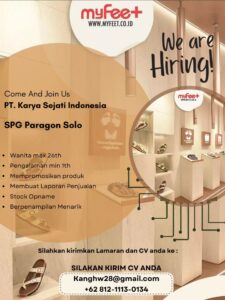 Lowongan Kerja SPG di PT. Karya Sejati Indonesia (MYFEET) (Paragon Solo)