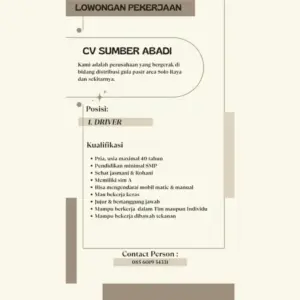 Lowongan Kerja DRIVER di CV SUMBER ABADI (Solo Raya)