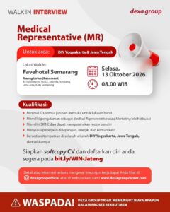 Lowongan Kerja Medical Representative (MR) di Dexa Group (DIY Yogyakarta & Jawa Tengah)
