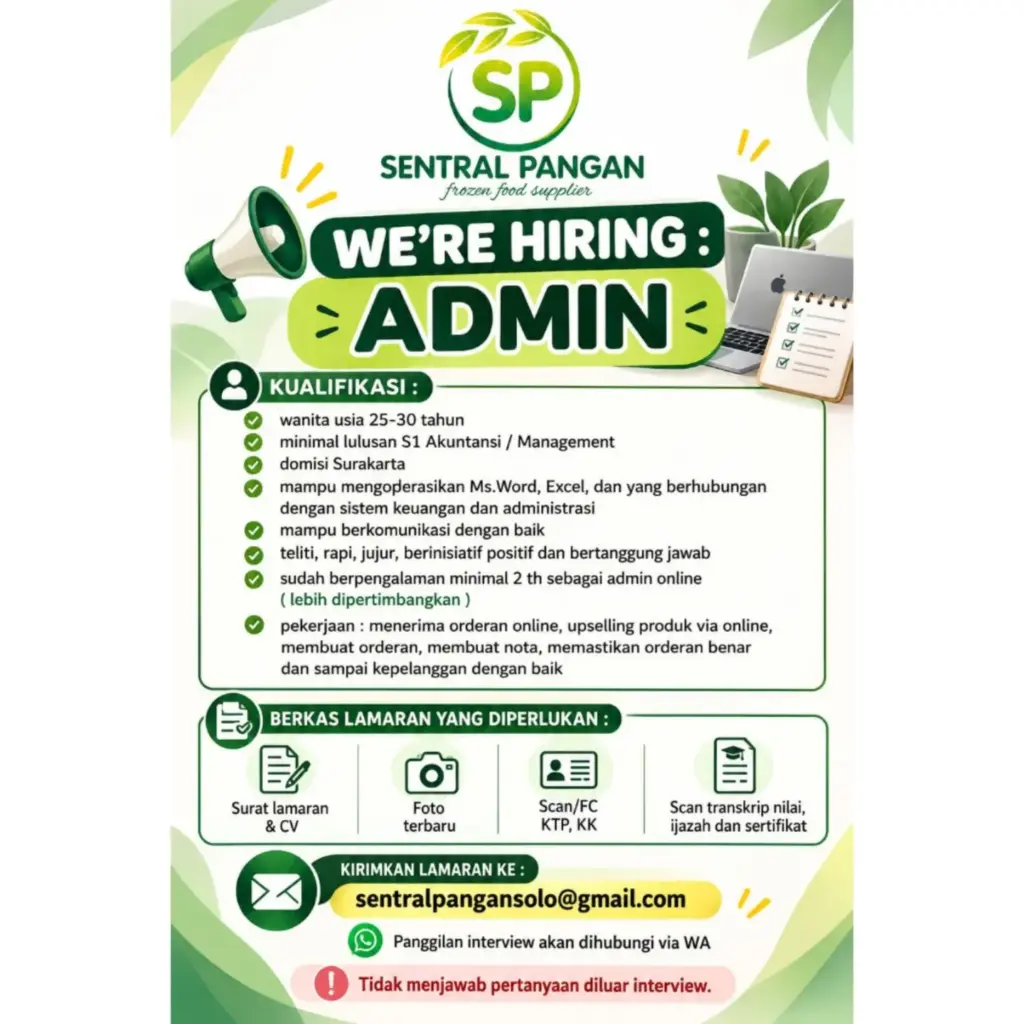 Poster Lowongan Kerja Admin - Sentral Pangan