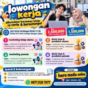 Lowongan Kerja di Hero Media Online (4 Posisi (Marketing Tetap Utama, Divisi Riset & Produksi Utama, dll)) – Solo