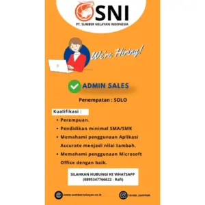 Lowongan Kerja di PT. Sumber Nelayan Indonesia (SNI) (ADMIN SALES & SALES MERCHANDISER) – Solo Raya