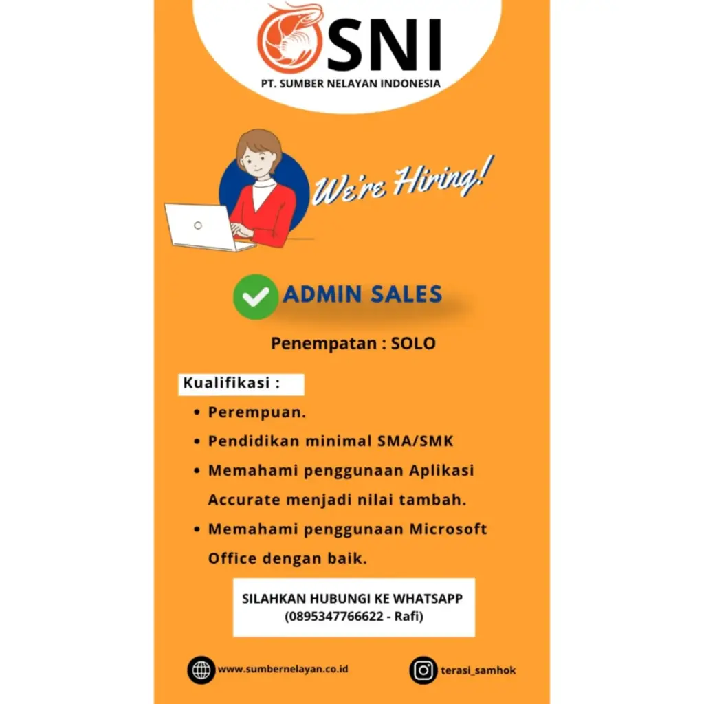 Poster Lowongan Kerja PT. Sumber Nelayan Indonesia (SNI) Slide 1