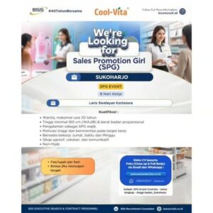 Lowongan Kerja Sales Promotion Girl (SPG) Event di Cool-Vita (via BSS) (Laris Swalayan Kartasura, Sukoharjo)
