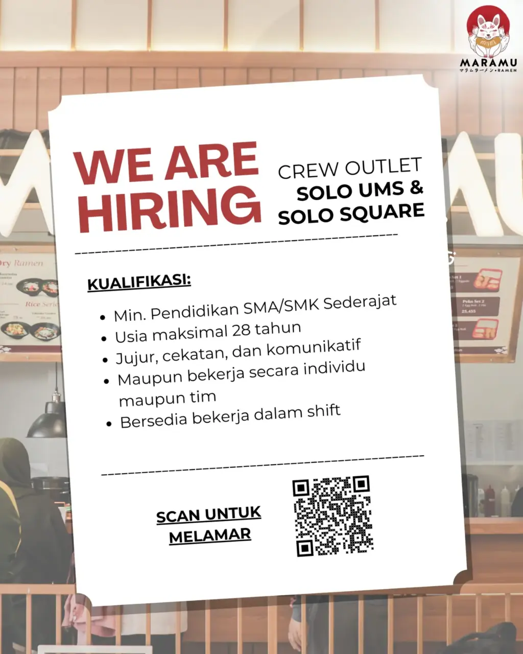 Poster Lowongan Kerja Crew Outlet - Maramu