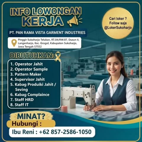 Poster Lowongan Kerja PT. PAN RAMA VISTA GARMENT INDUSTRIES