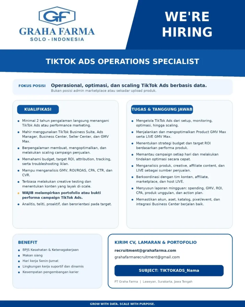 Poster Lowongan Kerja TIKTOK ADS OPERATIONS SPECIALIST - GRAHA FARMA