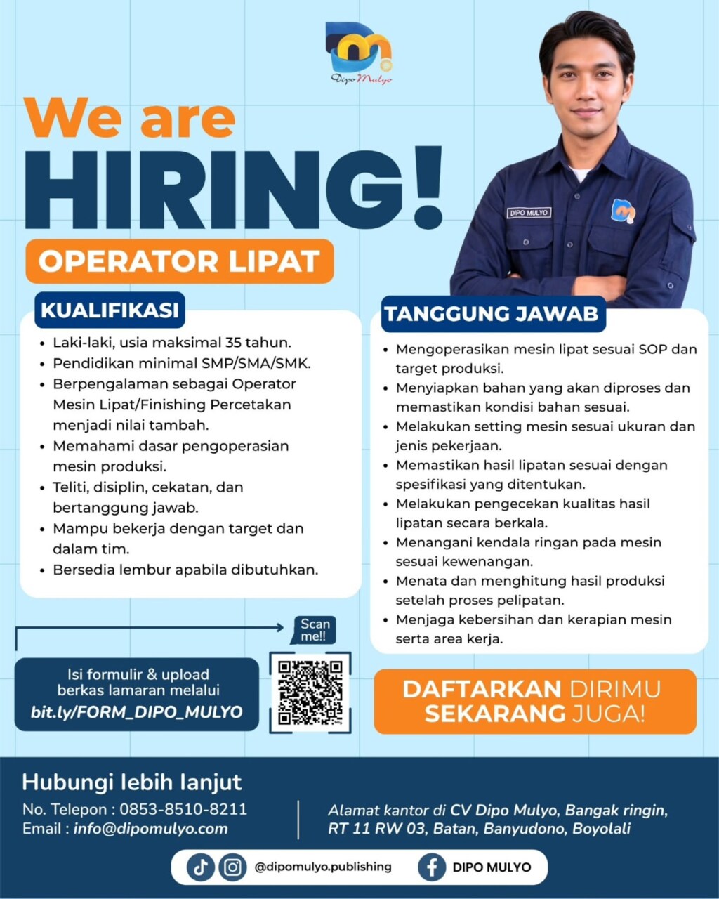 Poster Lowongan Kerja CV Dipo Mulyo Slide 1