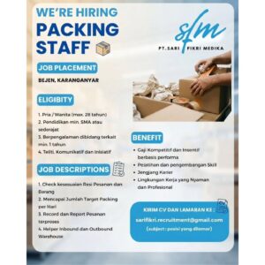 Lowongan Kerja di PT. Sari Fikri Medika (PACKING STAFF & WAREHOUSE OFFICER) – Karanganyar
