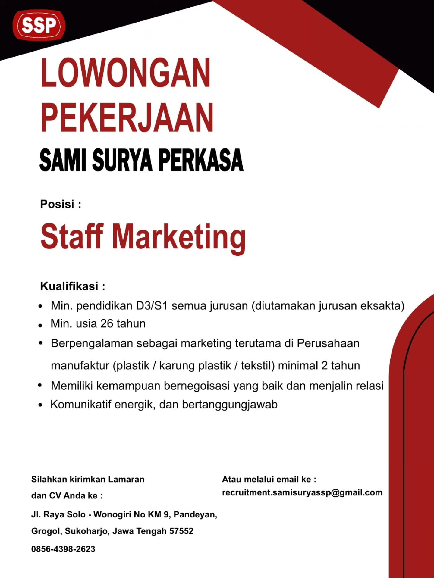 Poster Lowongan Kerja PT Sami Surya Perkasa Slide 10