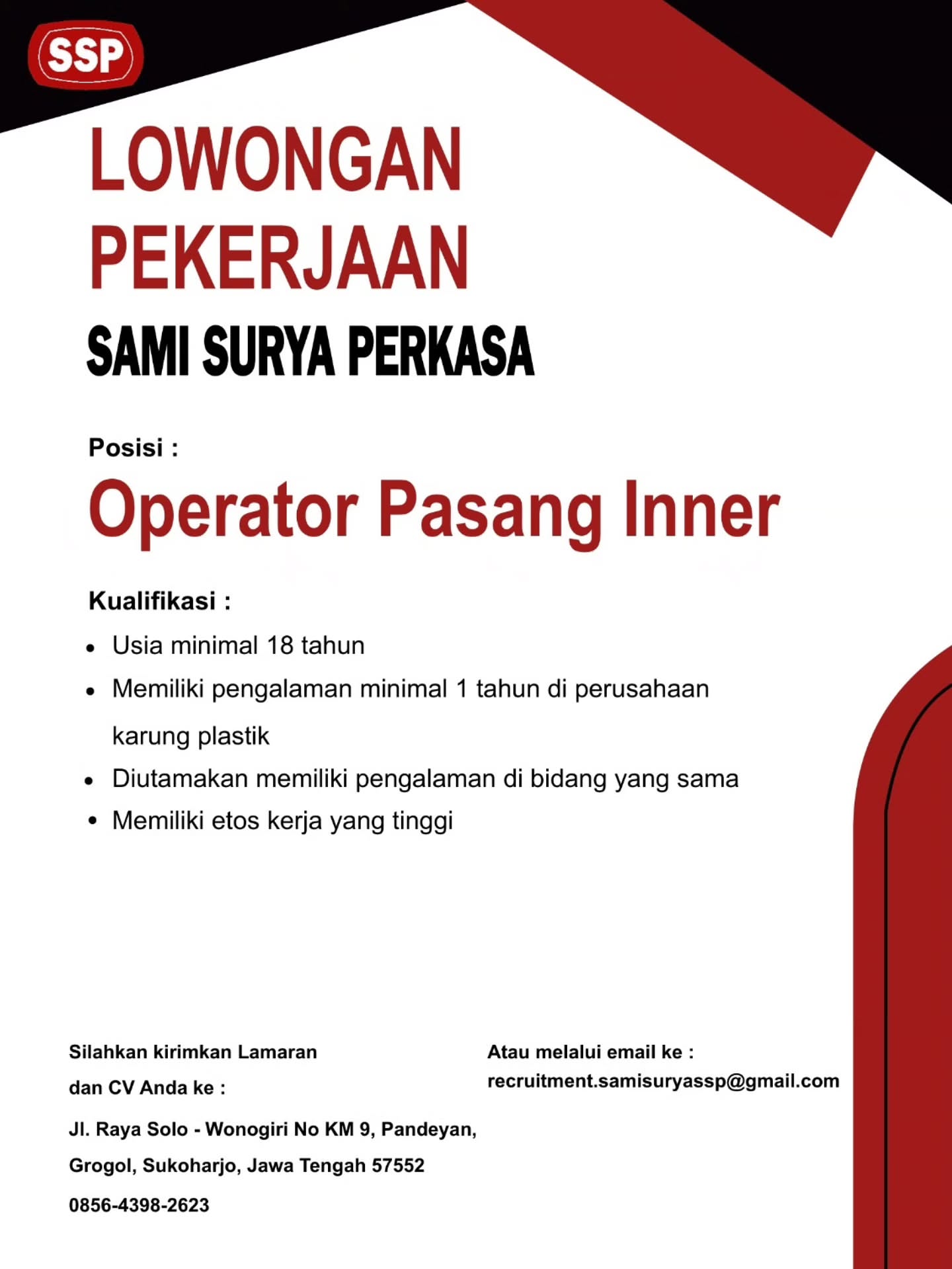 Poster Lowongan Kerja Sami Surya Perkasa Slide 10