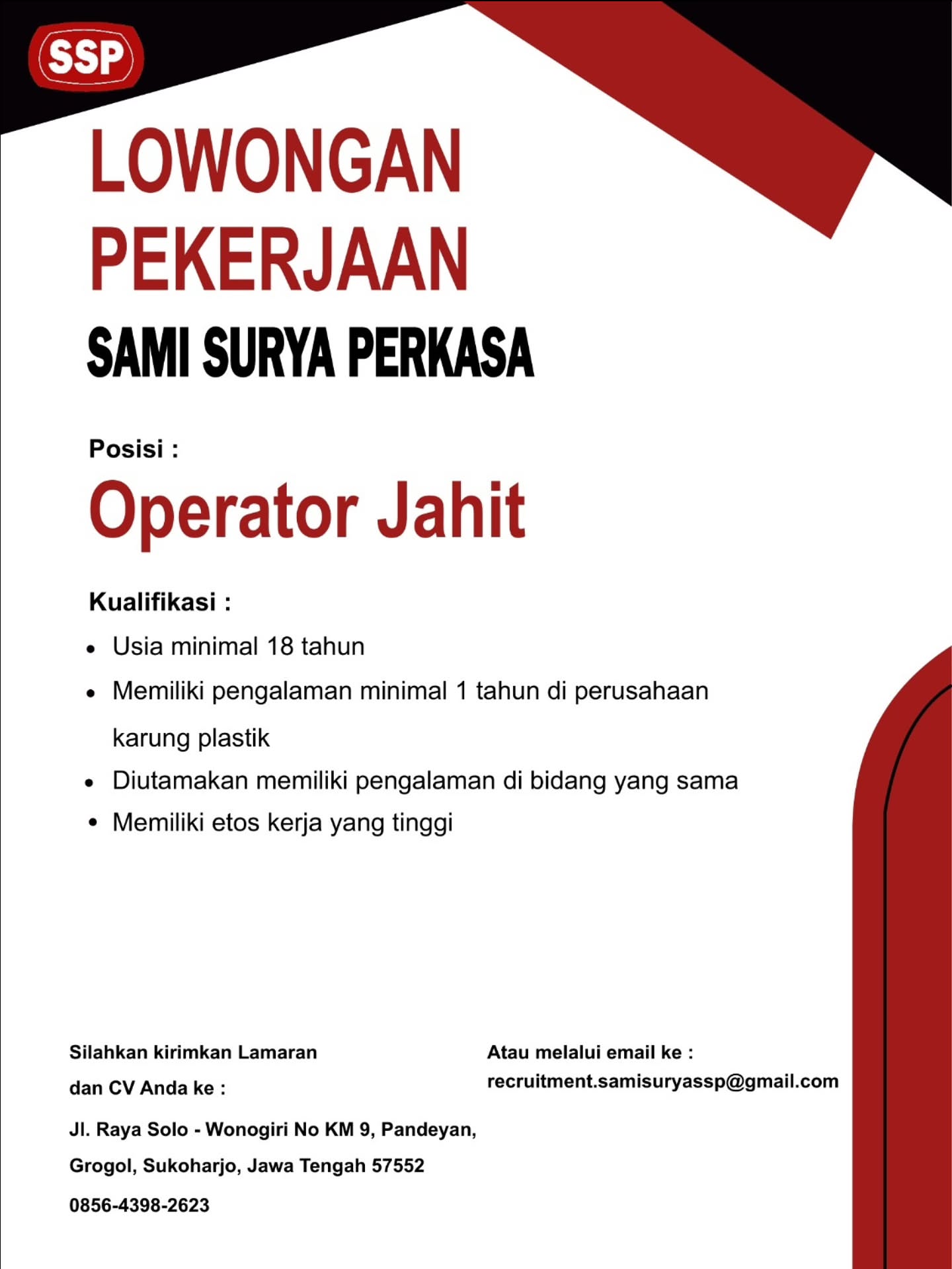 Poster Lowongan Kerja Sami Surya Perkasa Slide 11