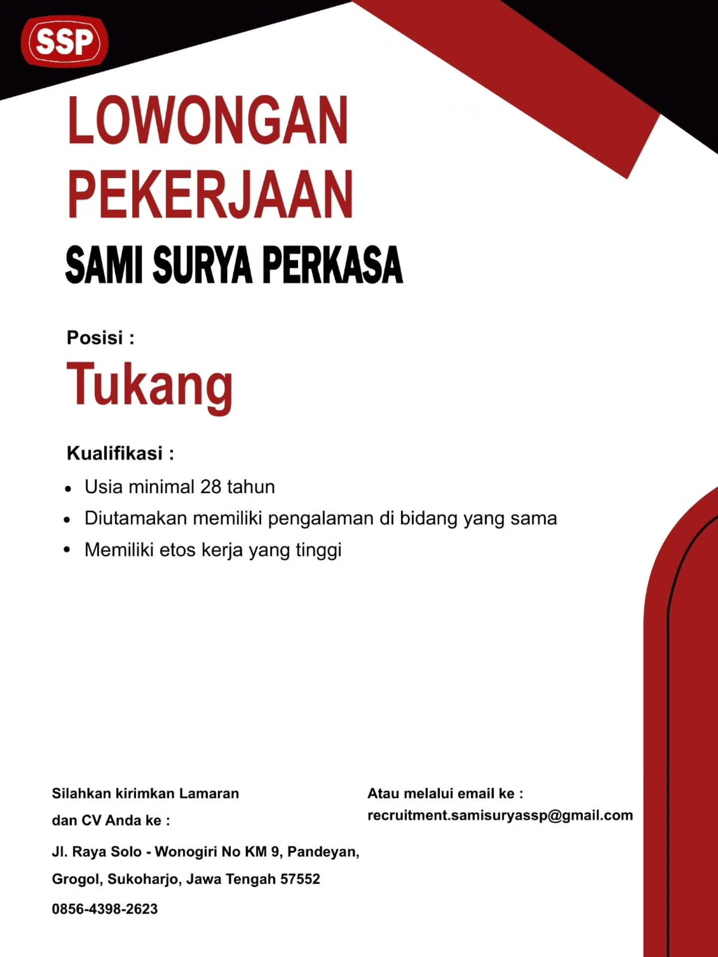 Poster Lowongan Kerja Sami Surya Perkasa Slide 12