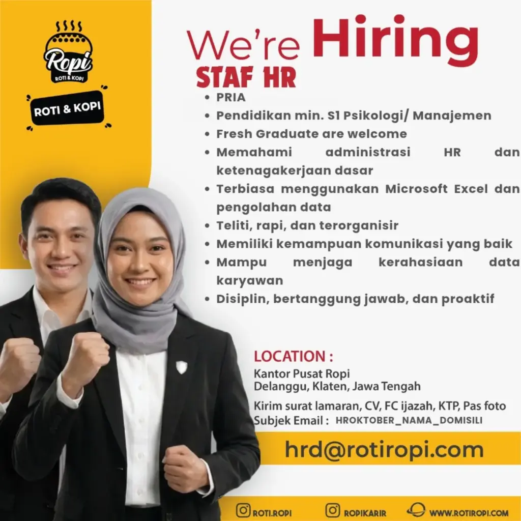 Poster Lowongan Kerja ROPI (Roti & Kopi) Slide 2