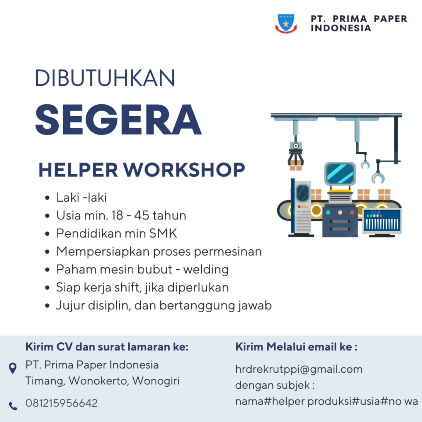 Poster Lowongan Kerja PT Prima Paper Indonesia Slide 2