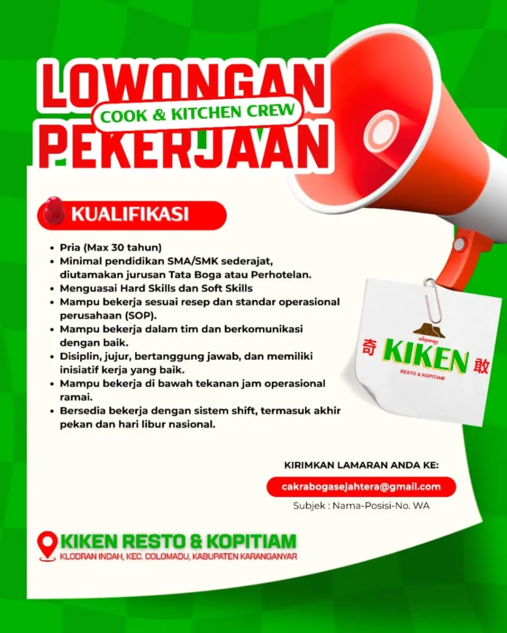 Poster Lowongan Kerja Kiken Resto & Kopitiam Slide 2