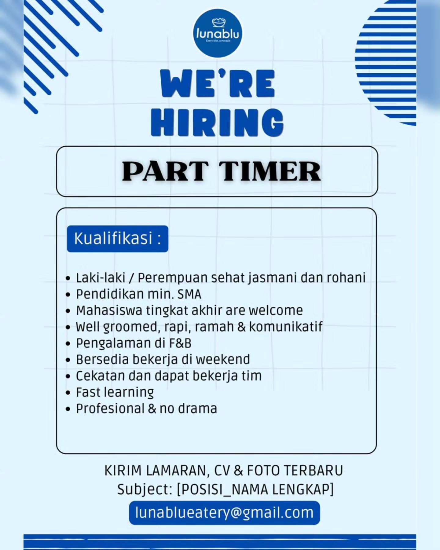 Poster Lowongan Kerja Luna Blu Eatery Slide 2