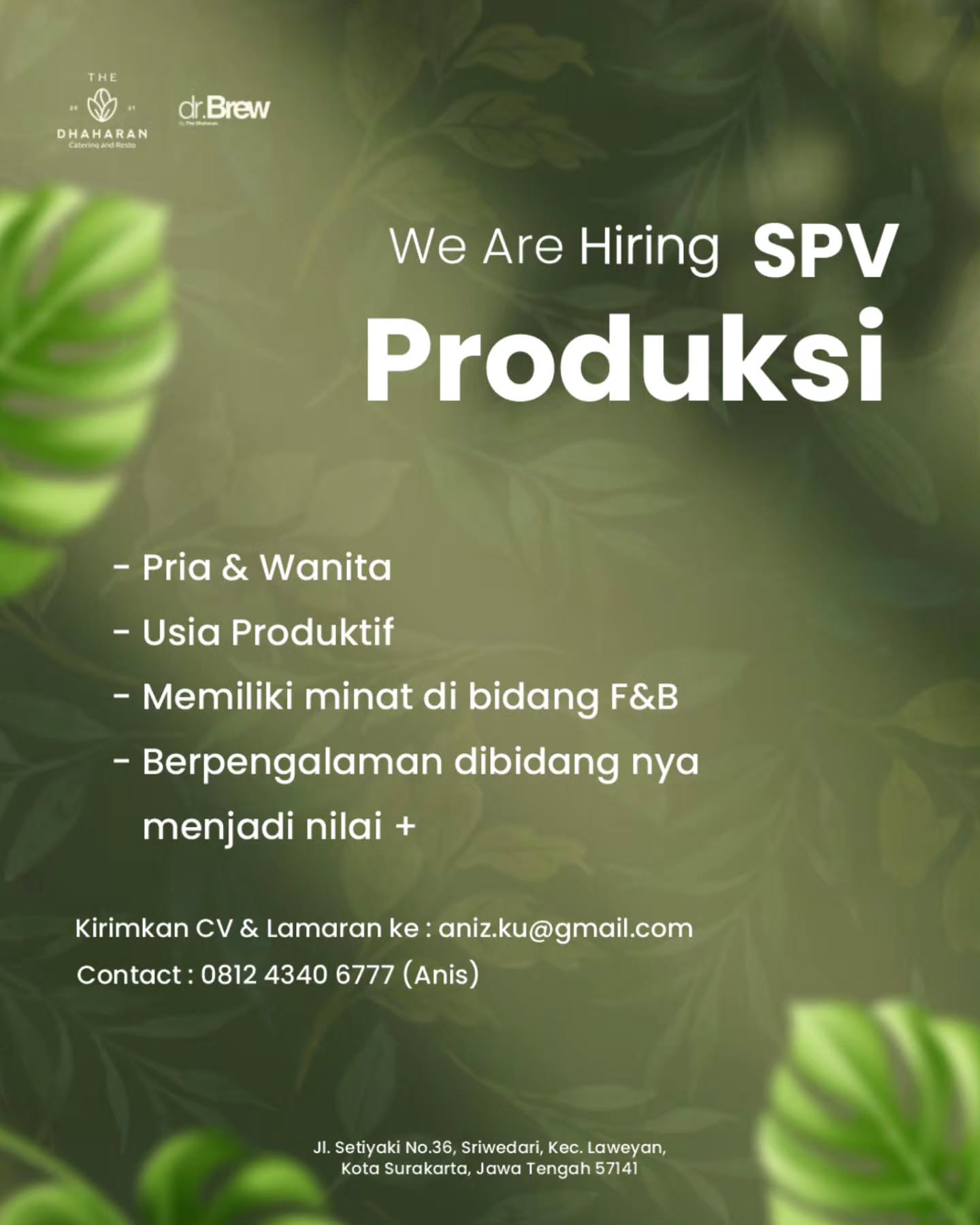 Poster Lowongan Kerja The Dhaharan Catering and Resto (dr. Brew) Slide 2